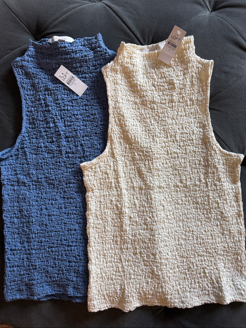 LOFT Women's Crinkle Sleeveless Mock Neck Top - Blue or Cream (you pick)